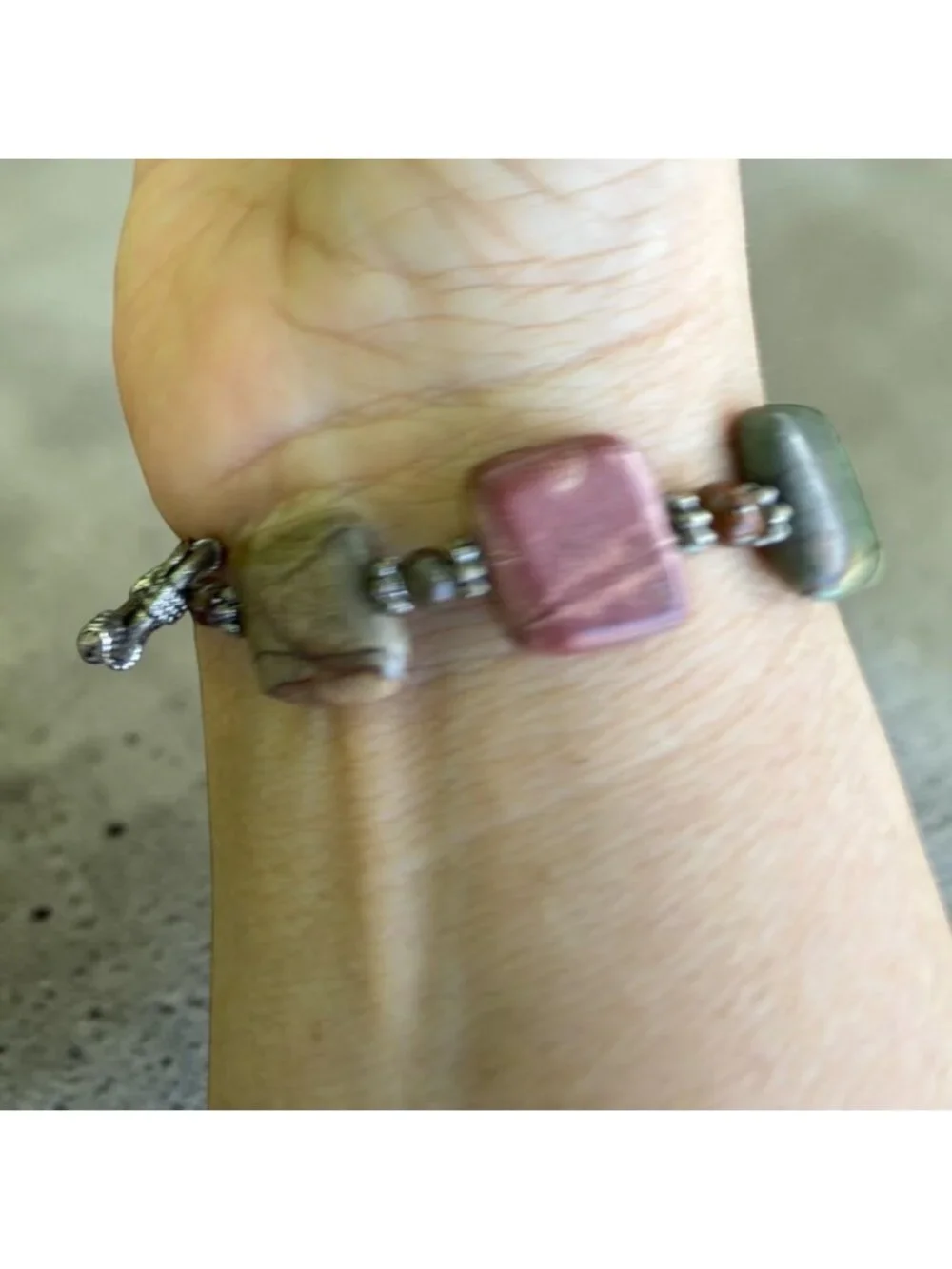 Vintage Jasper Stone Bracelet Earthy Square Beads W/ Toggle Clasp Handmade 7.5” - Picture 2 of 8